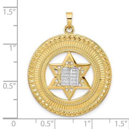 14K Bicolorgold Massiver Anhänger mit Stern und Tora im Rahmen