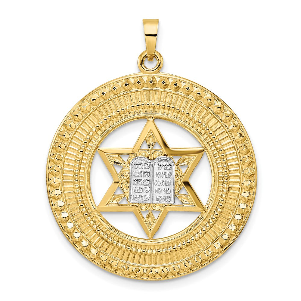 14K Bicolorgold Massiver Anhänger mit Stern und Tora im Rahmen
