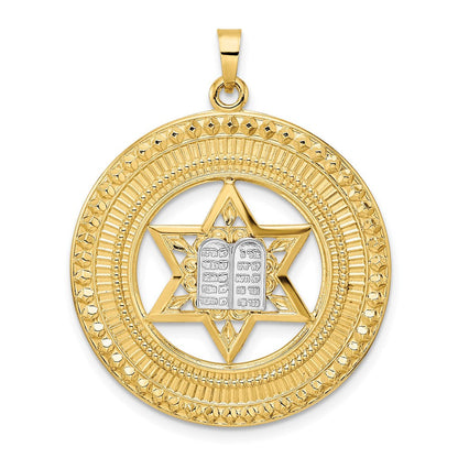 14K Bicolorgold Massiver Anhänger mit Stern und Tora im Rahmen