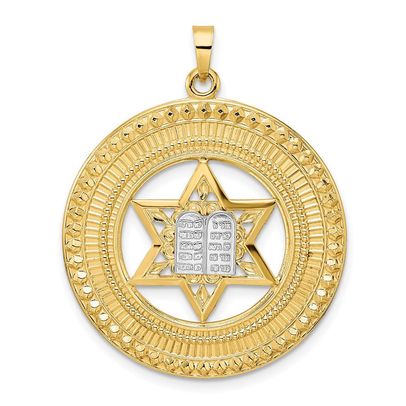 14K Bicolorgold Massiver Anhänger mit Stern und Tora im Rahmen