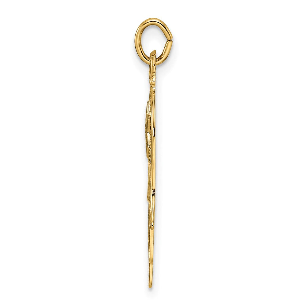 14K Bicolor Gold Polierter Filigraner Massiver Hamsa- und Stern-Anhänger