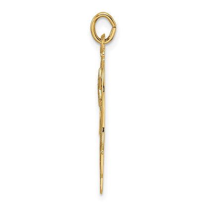 14K Bicolor Gold Polierter Filigraner Massiver Hamsa- und Stern-Anhänger
