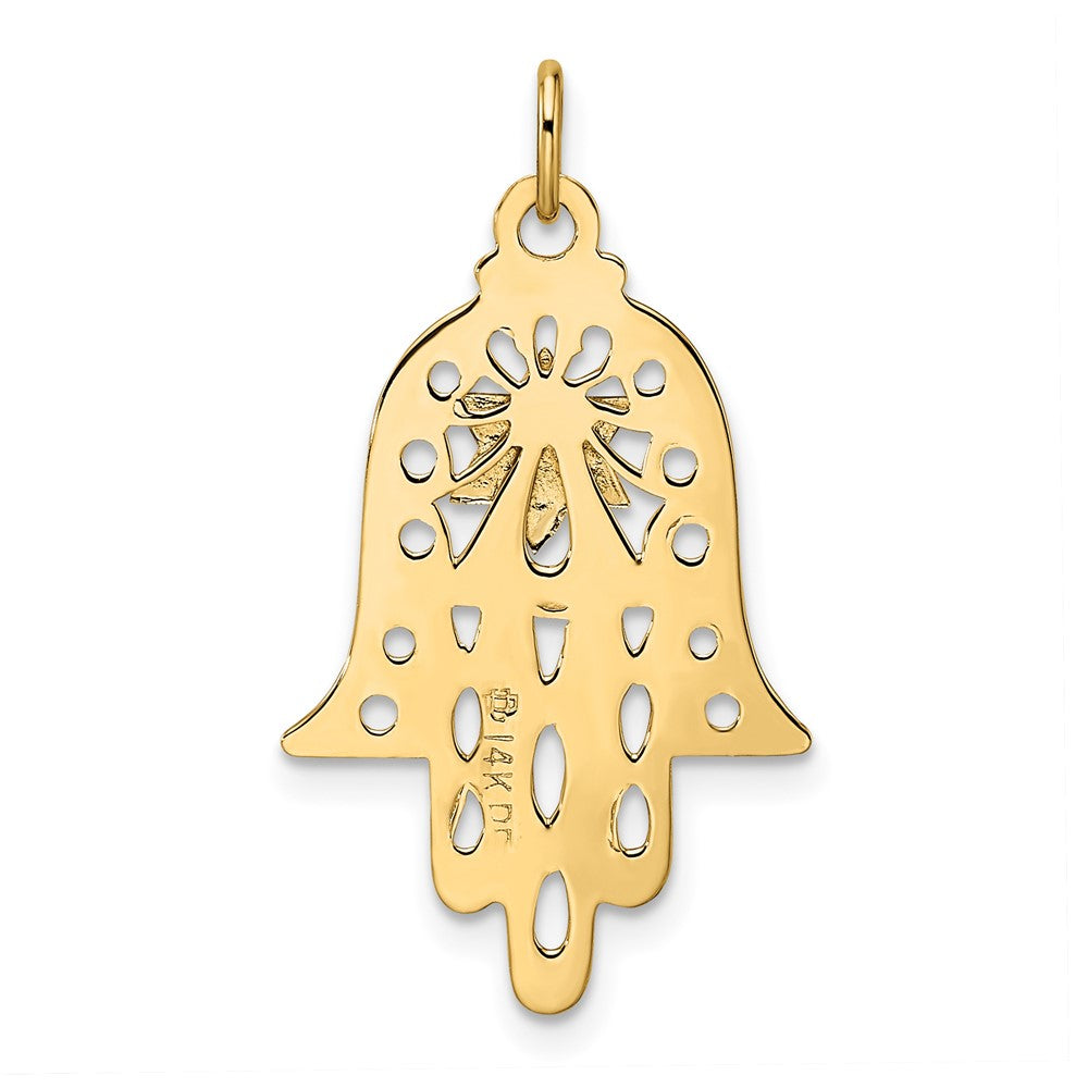 14K Bicolor Gold Polierter Filigraner Massiver Hamsa- und Stern-Anhänger