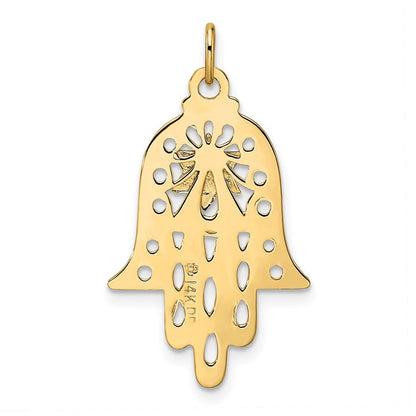 14K Bicolor Gold Polierter Filigraner Massiver Hamsa- und Stern-Anhänger