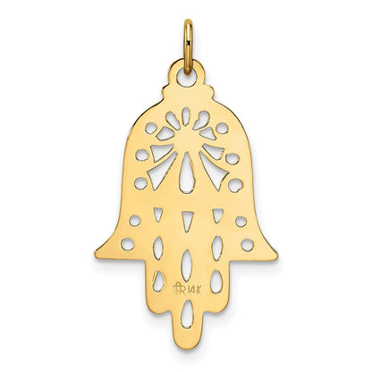 14K Gelbgold Hamsa-Anhänger, poliert und texturiert, massiv