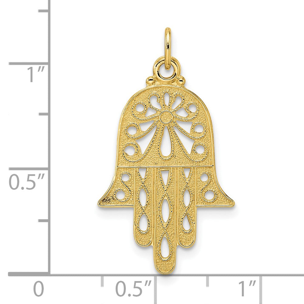 14K Gelbgold Hamsa-Anhänger, poliert und texturiert, massiv