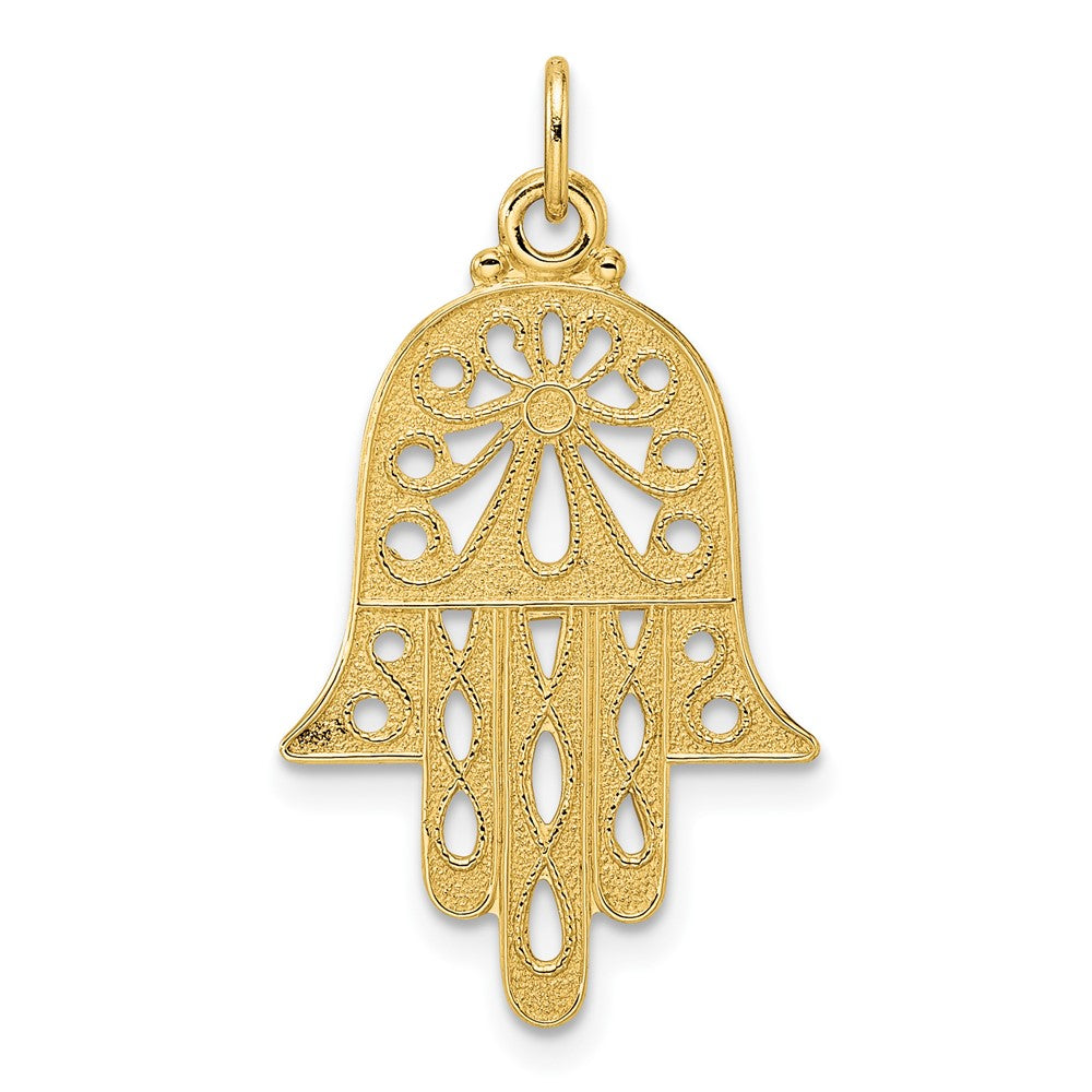 14K Gelbgold Hamsa-Anhänger, poliert und texturiert, massiv