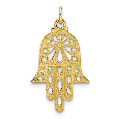 14K Gelbgold Hamsa-Anhänger, poliert und texturiert, massiv