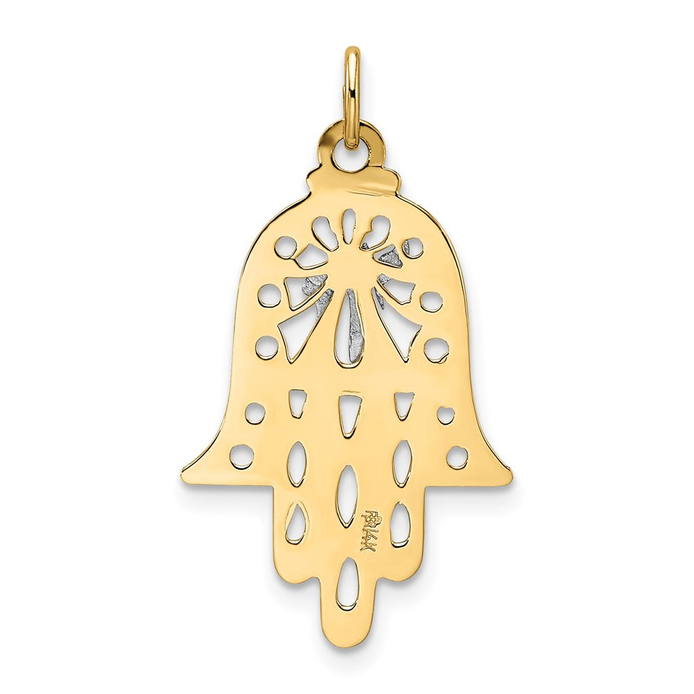 14K Bicolor-Gold Hamsa- und Chai-Symbol-Anhänger, massiv