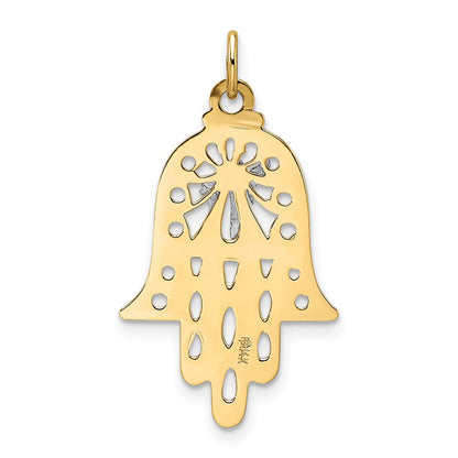 14K Bicolor-Gold Hamsa- und Chai-Symbol-Anhänger, massiv