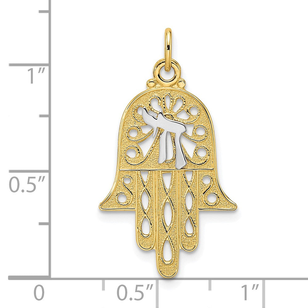 14K Bicolor-Gold Hamsa- und Chai-Symbol-Anhänger, massiv