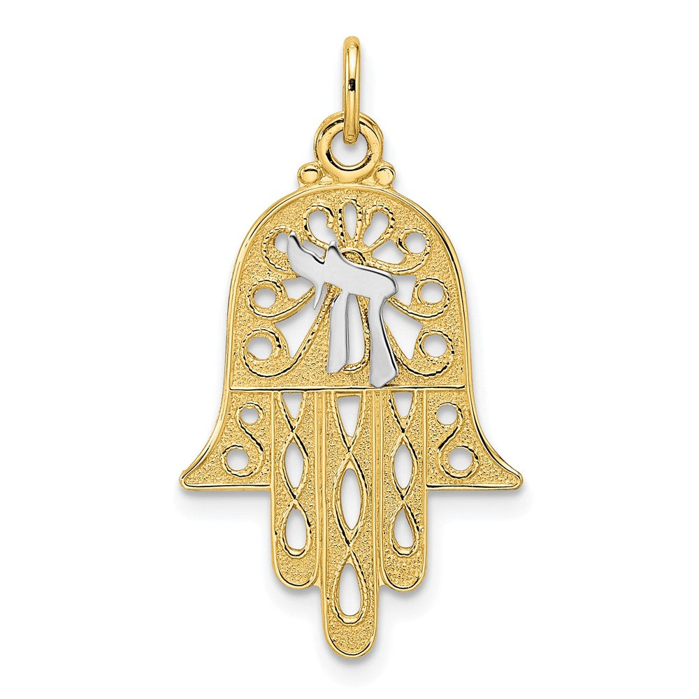 14K Bicolor-Gold Hamsa- und Chai-Symbol-Anhänger, massiv