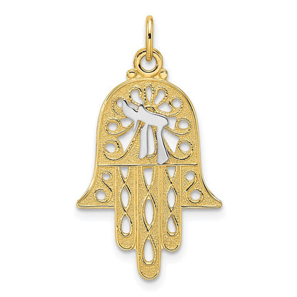 14K Bicolor-Gold Hamsa- und Chai-Symbol-Anhänger, massiv
