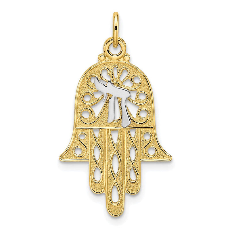 14K Bicolor-Gold Hamsa- und Chai-Symbol-Anhänger, massiv