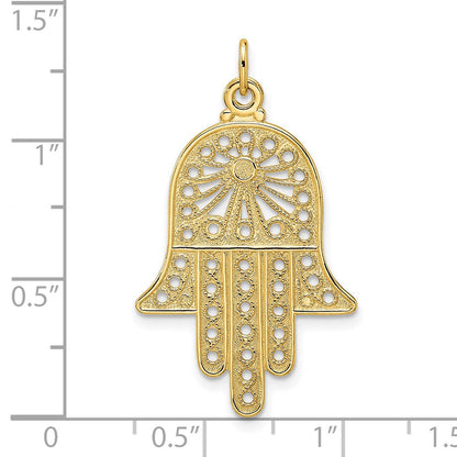 14K Gelbgold Poliertes Massives Filigranes Hamsa-Anhänger** Wait, let me correct the grammar: **14K Gelbgold Polierter Massiver Filigraner Hamsa-Anhänger
