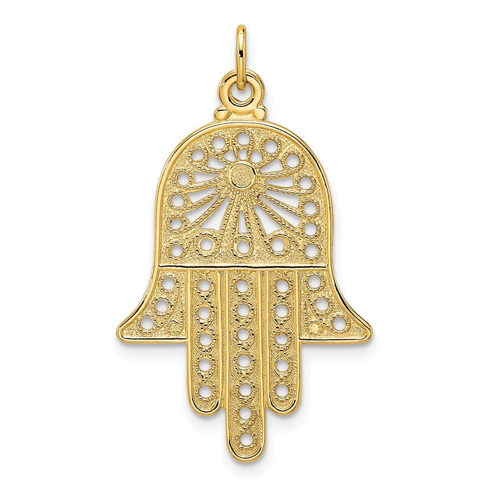 14K Gelbgold Poliertes Massives Filigranes Hamsa-Anhänger** Wait, let me correct the grammar: **14K Gelbgold Polierter Massiver Filigraner Hamsa-Anhänger