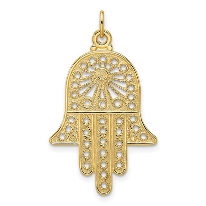 14K Gelbgold Poliertes Massives Filigranes Hamsa-Anhänger** Wait, let me correct the grammar: **14K Gelbgold Polierter Massiver Filigraner Hamsa-Anhänger