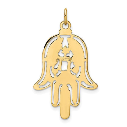 14K Gelbgold Hamsa-Anhänger, poliert und strukturiert, massiv