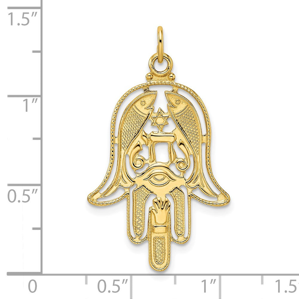 14K Gelbgold Hamsa-Anhänger, poliert und strukturiert, massiv