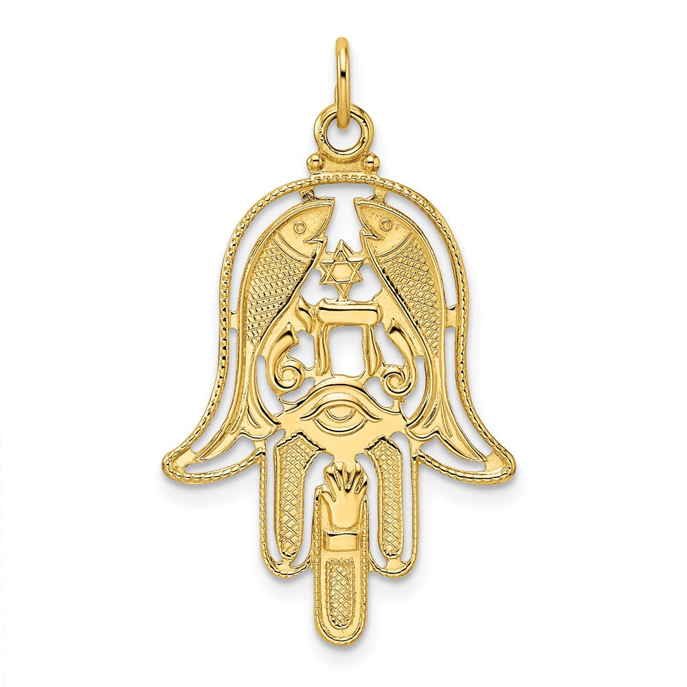 14K Gelbgold Hamsa-Anhänger, poliert und strukturiert, massiv