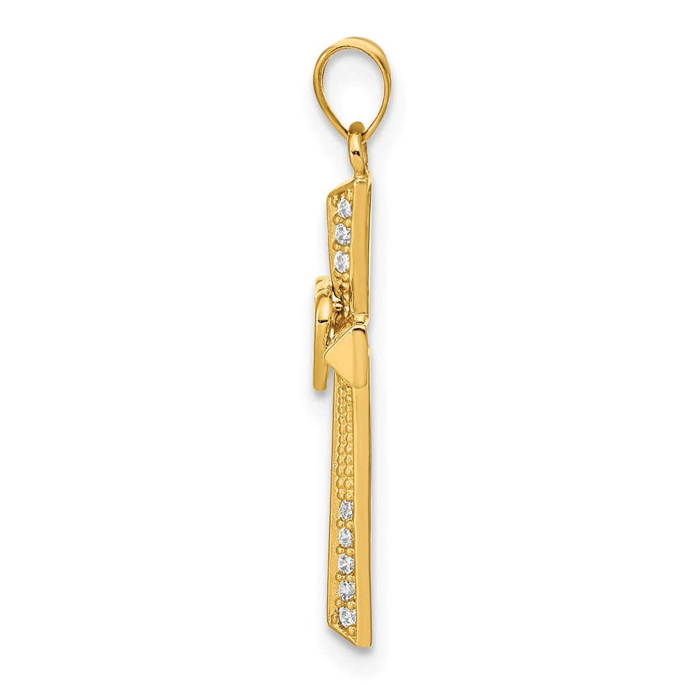 14K Gelbgold 14K Kreuz mit Doppelt Herzen Zirkonia Anhänger