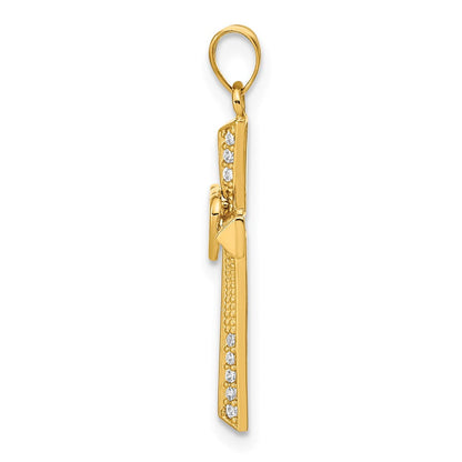 14K Gelbgold 14K Kreuz mit Doppelt Herzen Zirkonia Anhänger