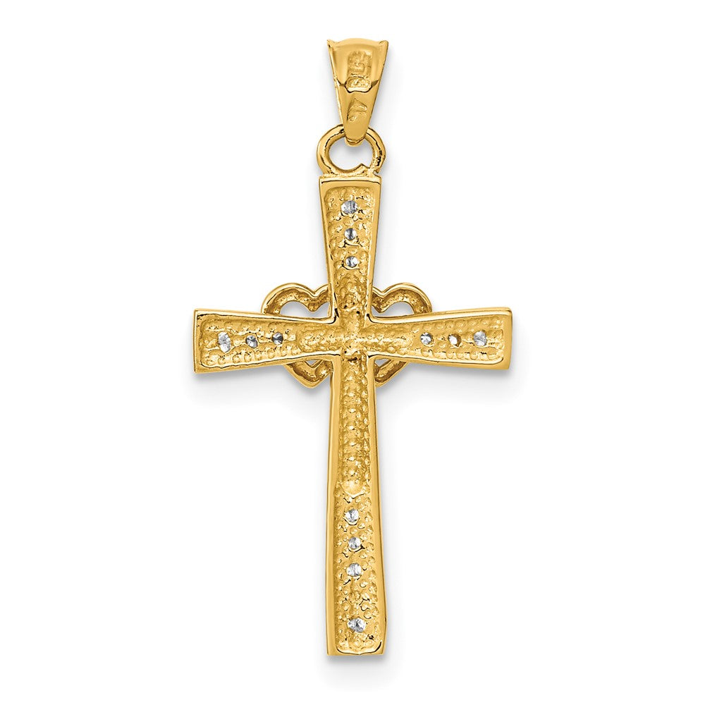 14K Gelbgold 14K Kreuz mit Doppelt Herzen Zirkonia Anhänger