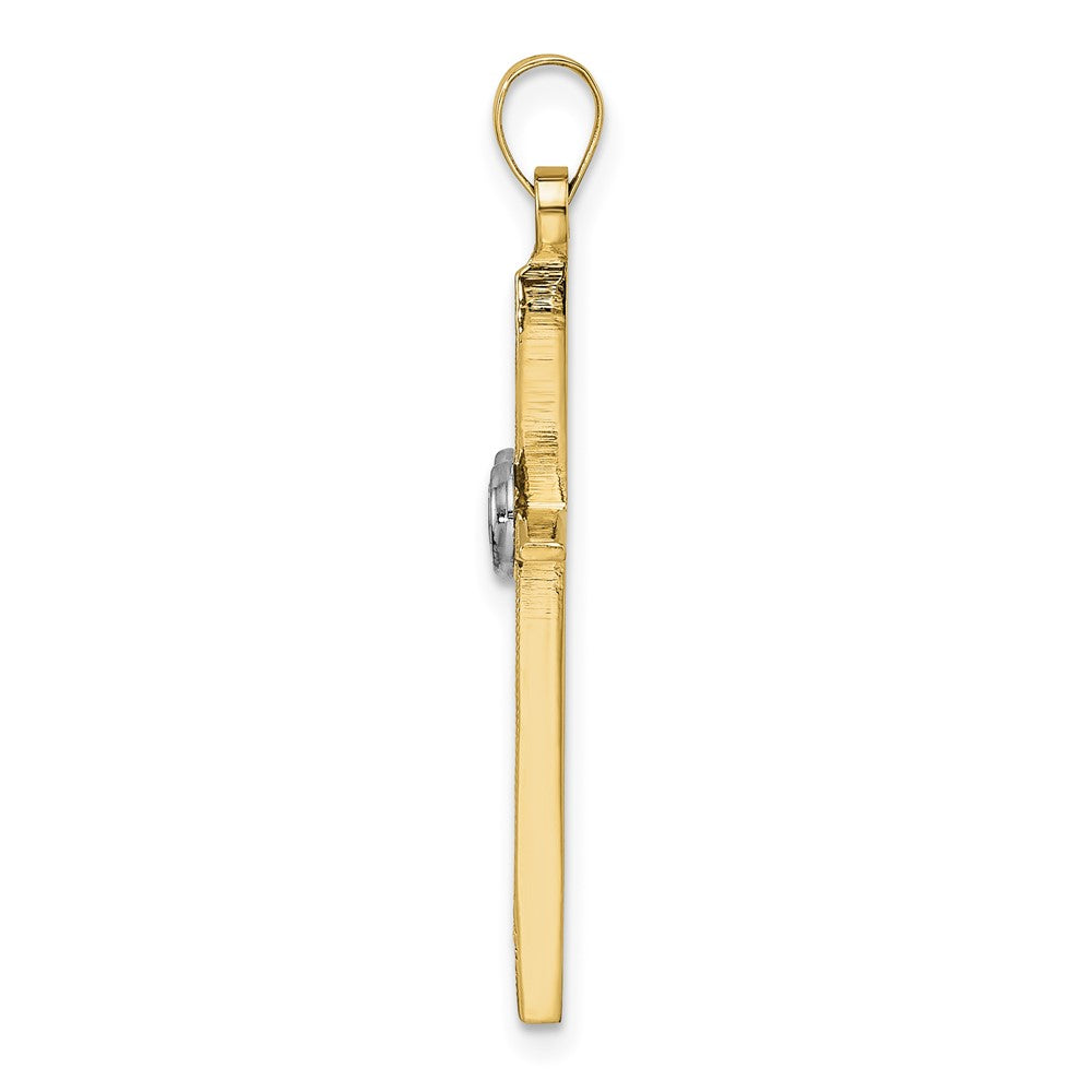 14K Bicolor Gold Polierter und Satinierter Massiver Doppelring-Kreuzanhänger