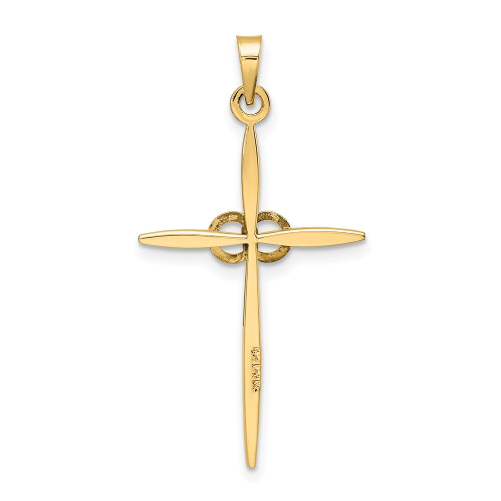 14K Bicolor Gold Polierter und Satinierter Massiver Doppelring-Kreuzanhänger