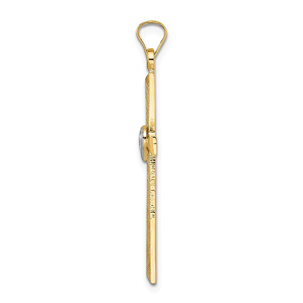 14K Bicolor Gold Massiver Doppelherz-Kreuz-Anhänger