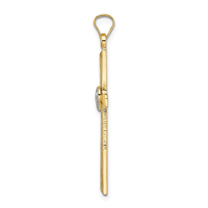 14K Bicolor Gold Massiver Doppelherz-Kreuz-Anhänger