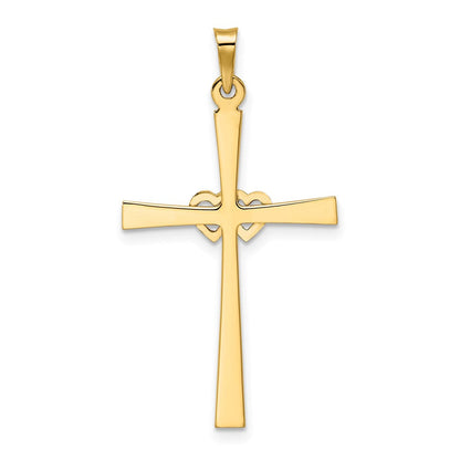14K Bicolor Gold Massiver Doppelherz-Kreuz-Anhänger