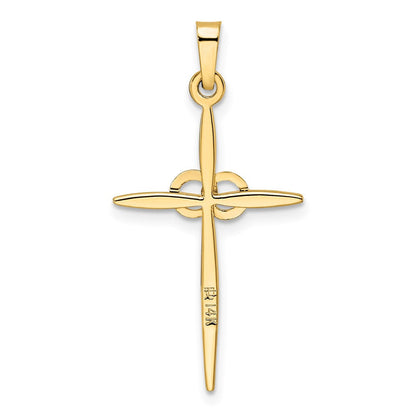14K Bicolor-Gold Polierter und Mattierter Massiver Doppelring-Kreuz-Anhänger