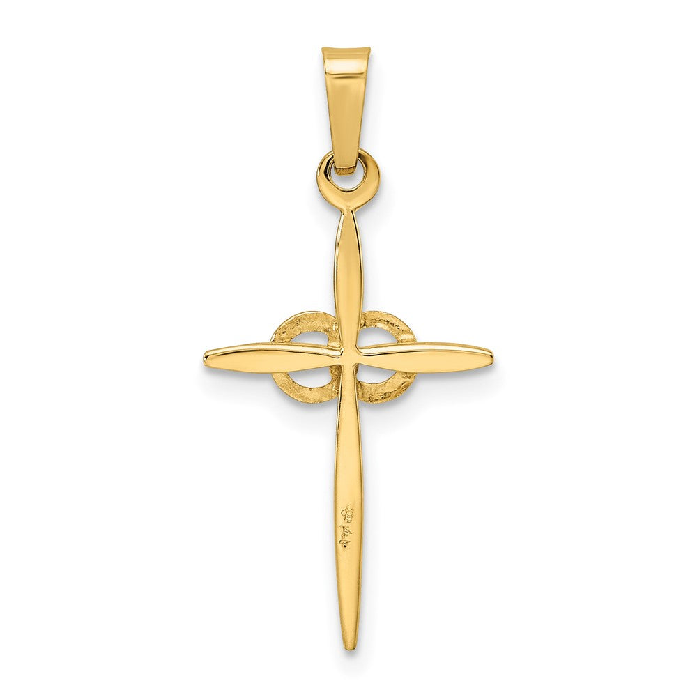 14K Bicolor Gold polierter und mattierter massiver Doppelring-Kreuzanhänger