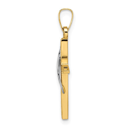 14K Bicolor-Gold Polierter und Mattierter Massiver Methodisten-Kreuz-Anhänger