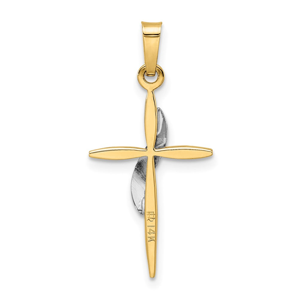 14K Bicolor-Gold Polierter und Mattierter Massiver Methodisten-Kreuz-Anhänger