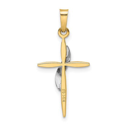 14K Bicolor-Gold Polierter und Mattierter Massiver Methodisten-Kreuz-Anhänger