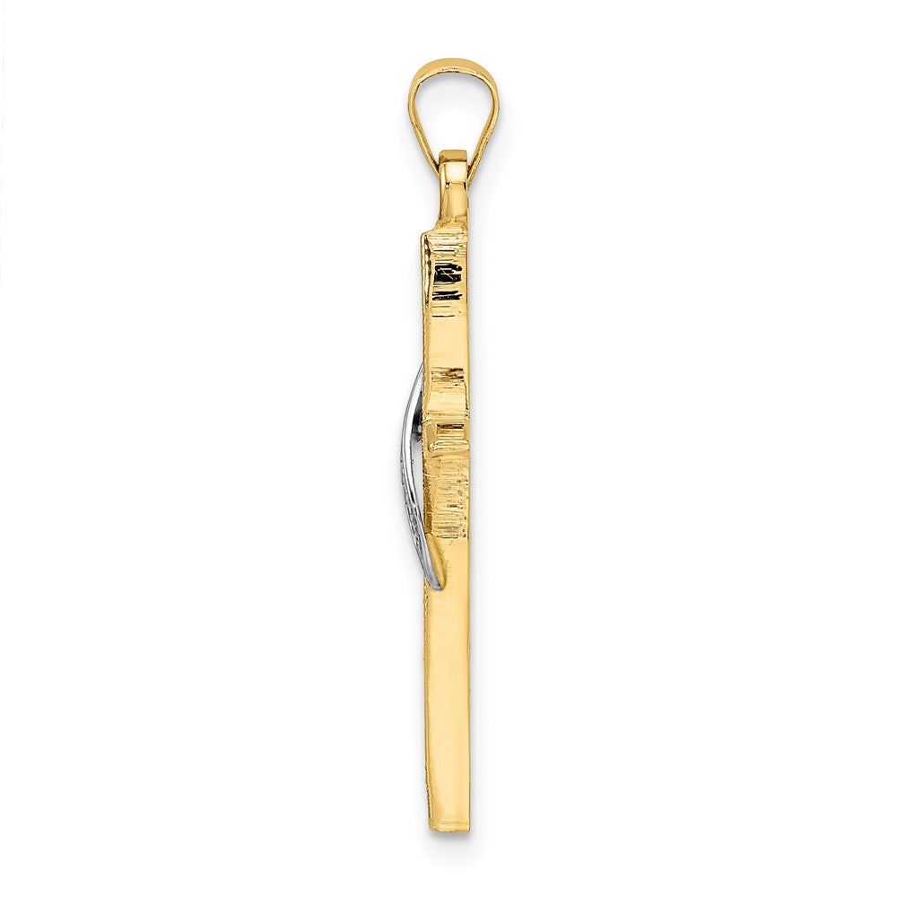 14K Bicolor Gold polierter und satinierter massiver Methodisten-Kreuz-Anhänger
