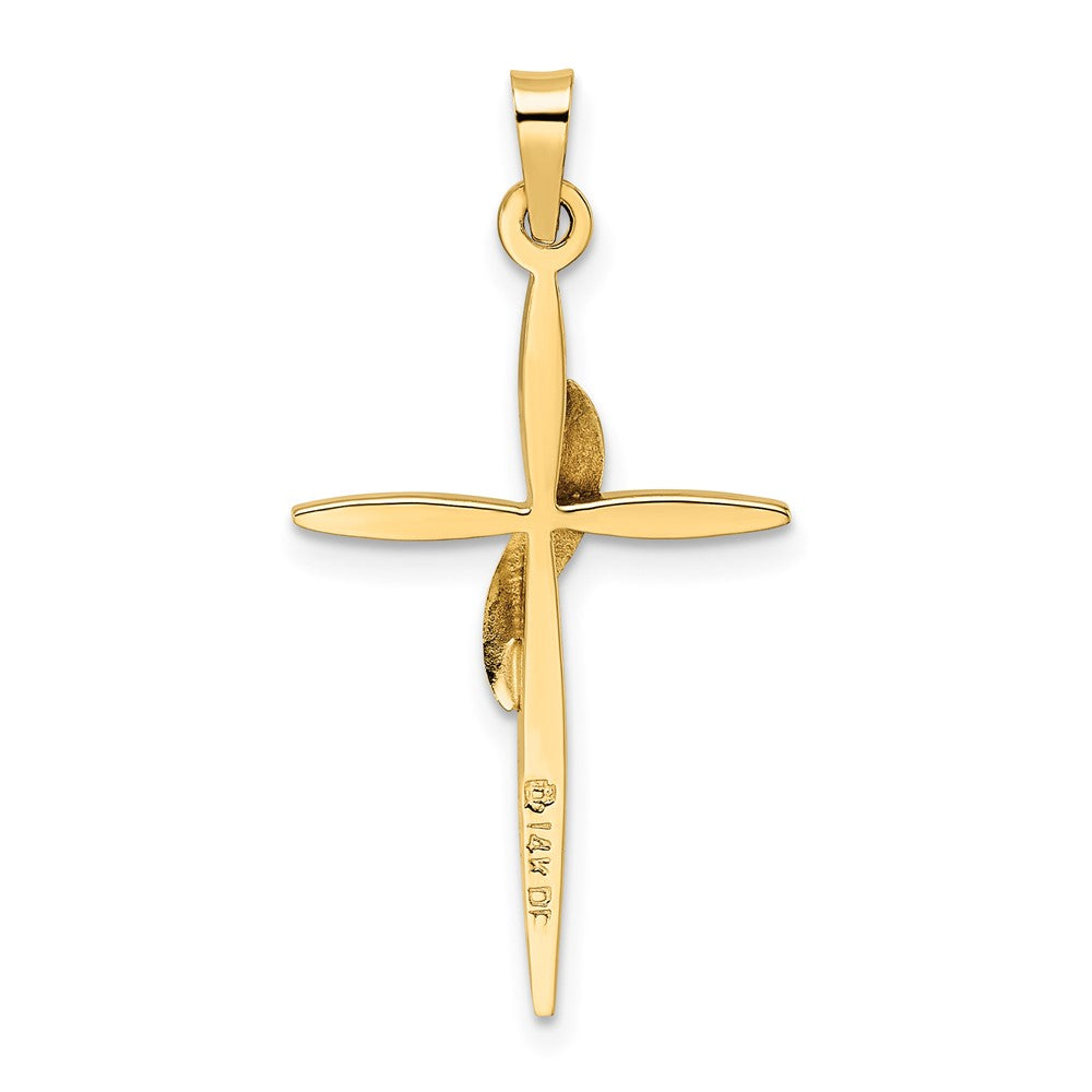 14K Bicolor Gold polierter und satinierter massiver Methodisten-Kreuz-Anhänger