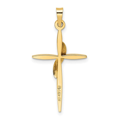 14K Bicolor Gold polierter und satinierter massiver Methodisten-Kreuz-Anhänger