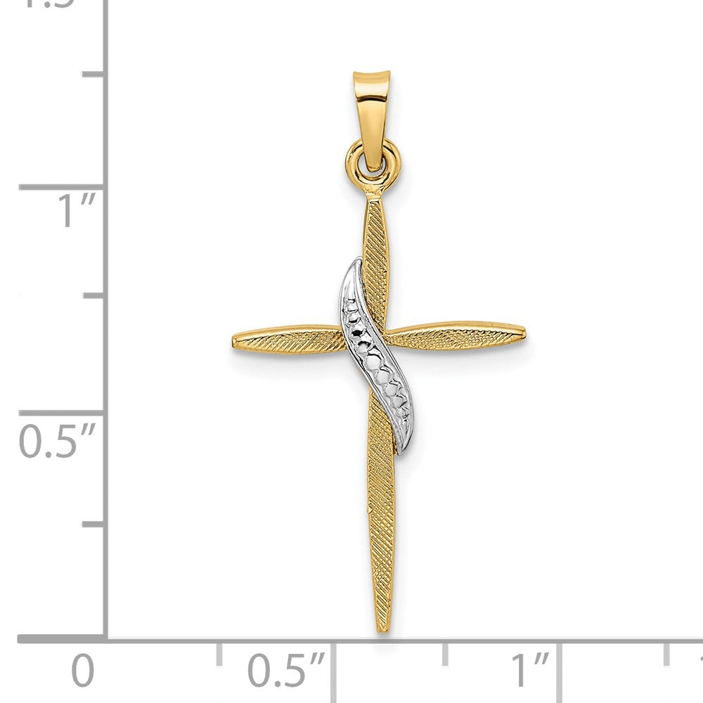 14K Bicolor Gold polierter und satinierter massiver Methodisten-Kreuz-Anhänger