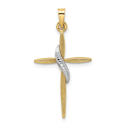 14K Bicolor Gold polierter und satinierter massiver Methodisten-Kreuz-Anhänger