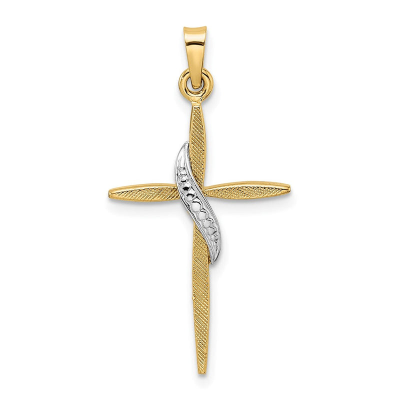 14K Bicolor Gold polierter und satinierter massiver Methodisten-Kreuz-Anhänger