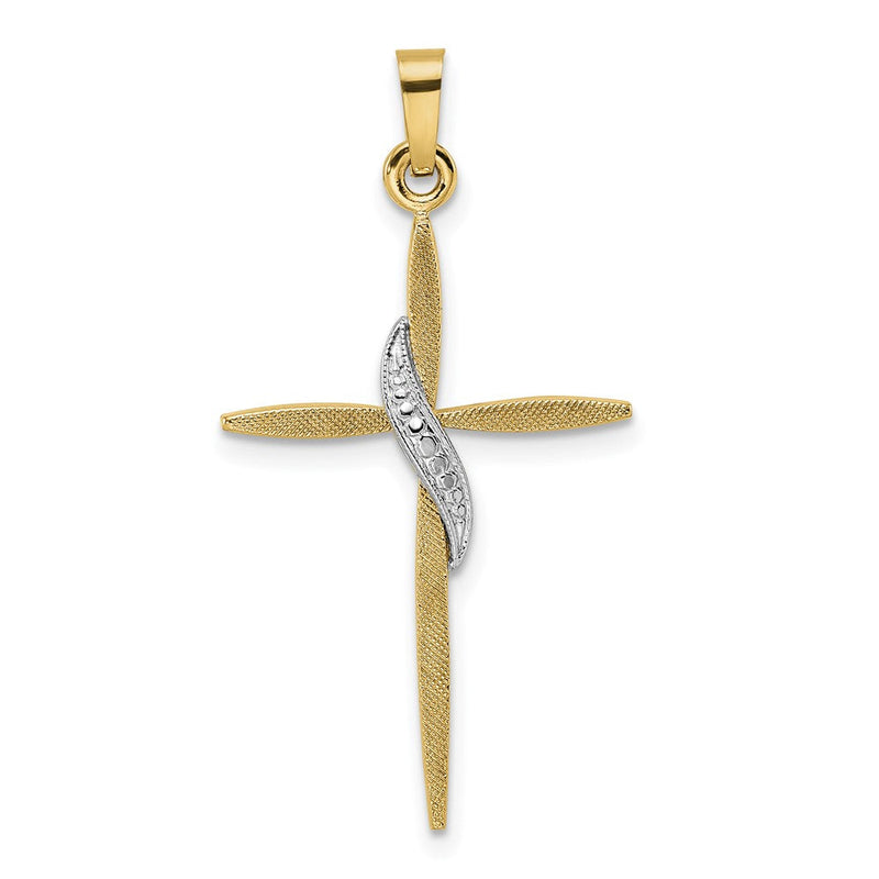 14K Bicolor-Gold Massiv-Methodisten-Kreuz-Anhänger