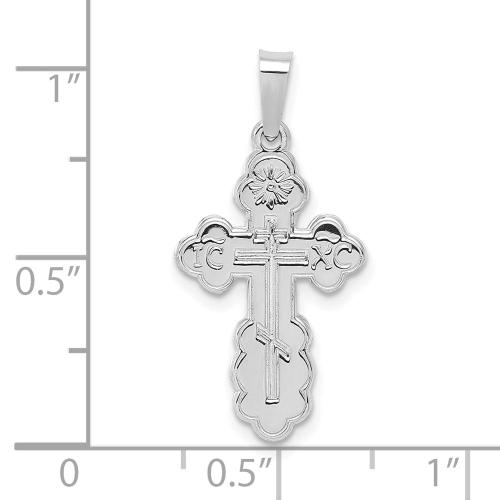 14K Weißgold Polierter Solider Orthodoxer Kreuz-Anhänger