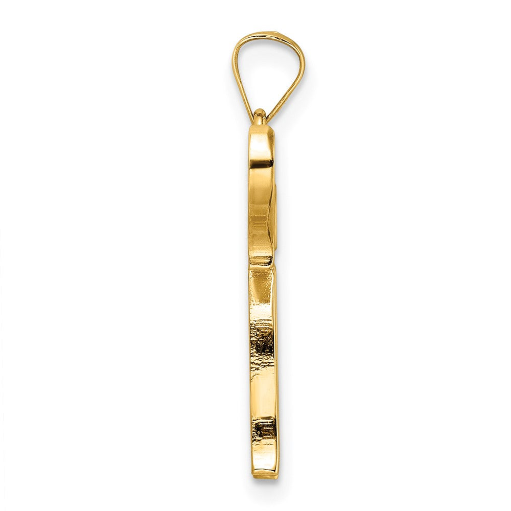 14K Gelbgold Polierter und Strukturierter Massiver Chai-Symbol-Anhänger