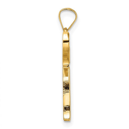 14K Gelbgold Polierter und Strukturierter Massiver Chai-Symbol-Anhänger