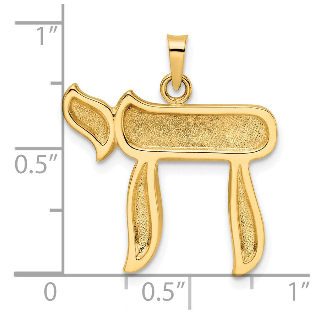 14K Gelbgold Polierter und Strukturierter Massiver Chai-Symbol-Anhänger