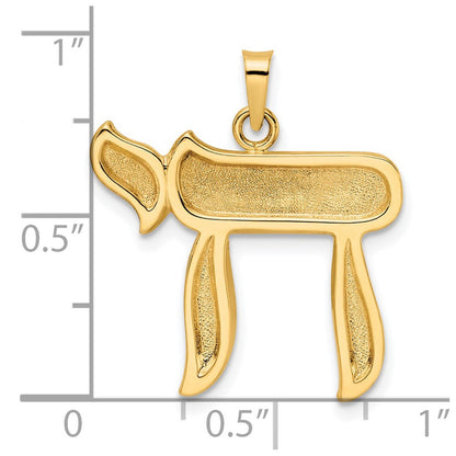 14K Gelbgold Polierter und Strukturierter Massiver Chai-Symbol-Anhänger