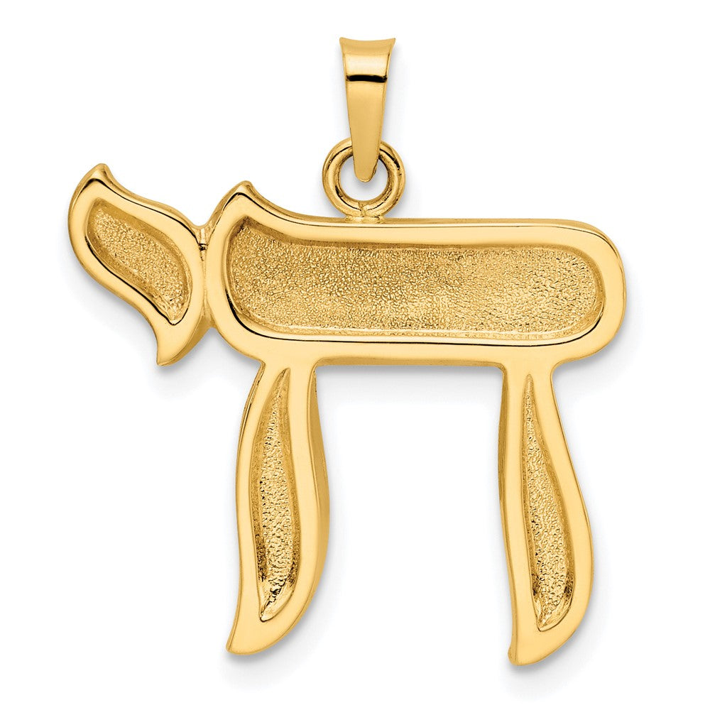 14K Gelbgold Polierter und Strukturierter Massiver Chai-Symbol-Anhänger